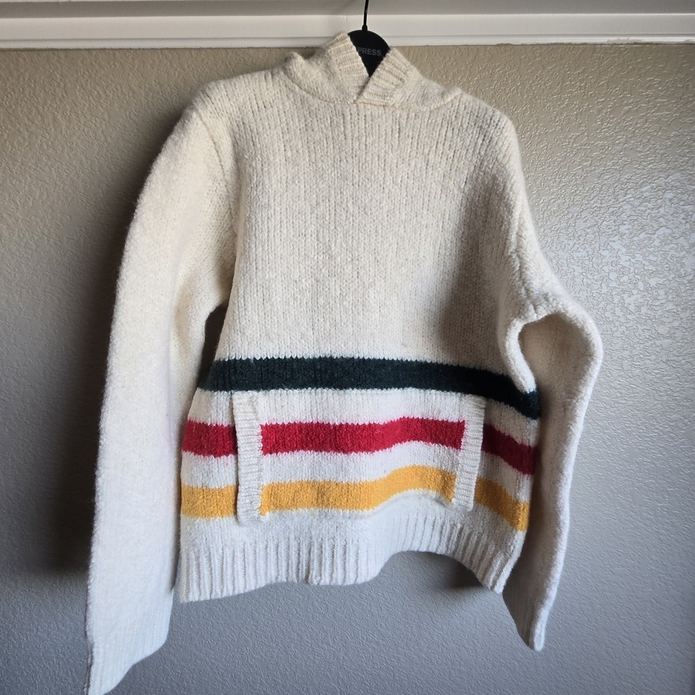 Vintage Polo Jeans Co Ralph Lauren Boat Wool Striped Front Pocket Hood Sweater L